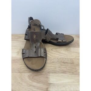 Clarks Sandals Women Sz 10 Brown T Strap Ankle Casual Metallic Comfort‎ Shoe #40